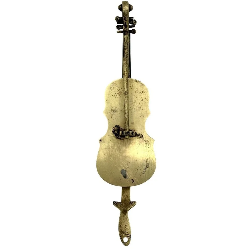 Chinese Folk Art Violin Padlock W/Key Engraved Brass Huaqi Rare 1980s